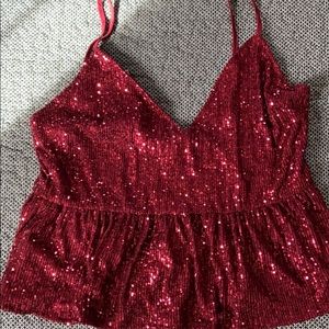 Boohoo red sequin top